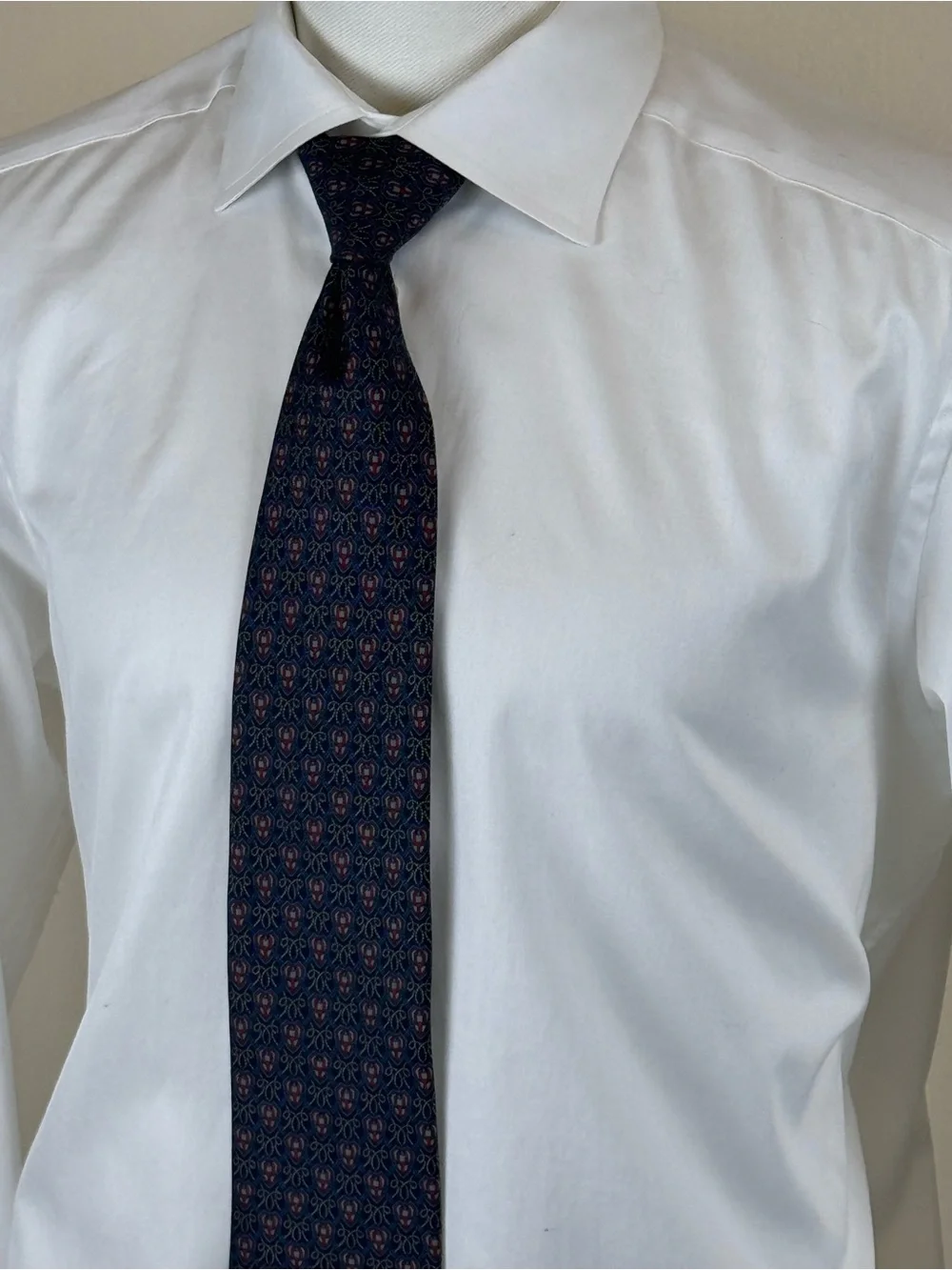Isaco Mens Vintage Neck Tie Blue Geometric Print Luxury Italian Silk Necktie